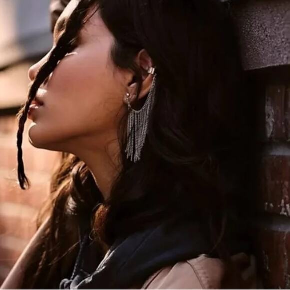 Free People Breakfast Club Ear Cuff Silver Fringe Western Bohemian Grunge Punk - Picture 9 of 13